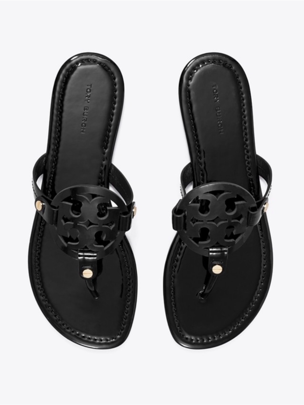 Tory Burch Black Logo Thong Sandals with Gold Accents
